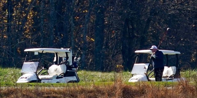 President Donald Trump was playing golf on Saturday in Sterling, Virginia, when the presidential election results were called. (AP Photo/Patrick Semansky)